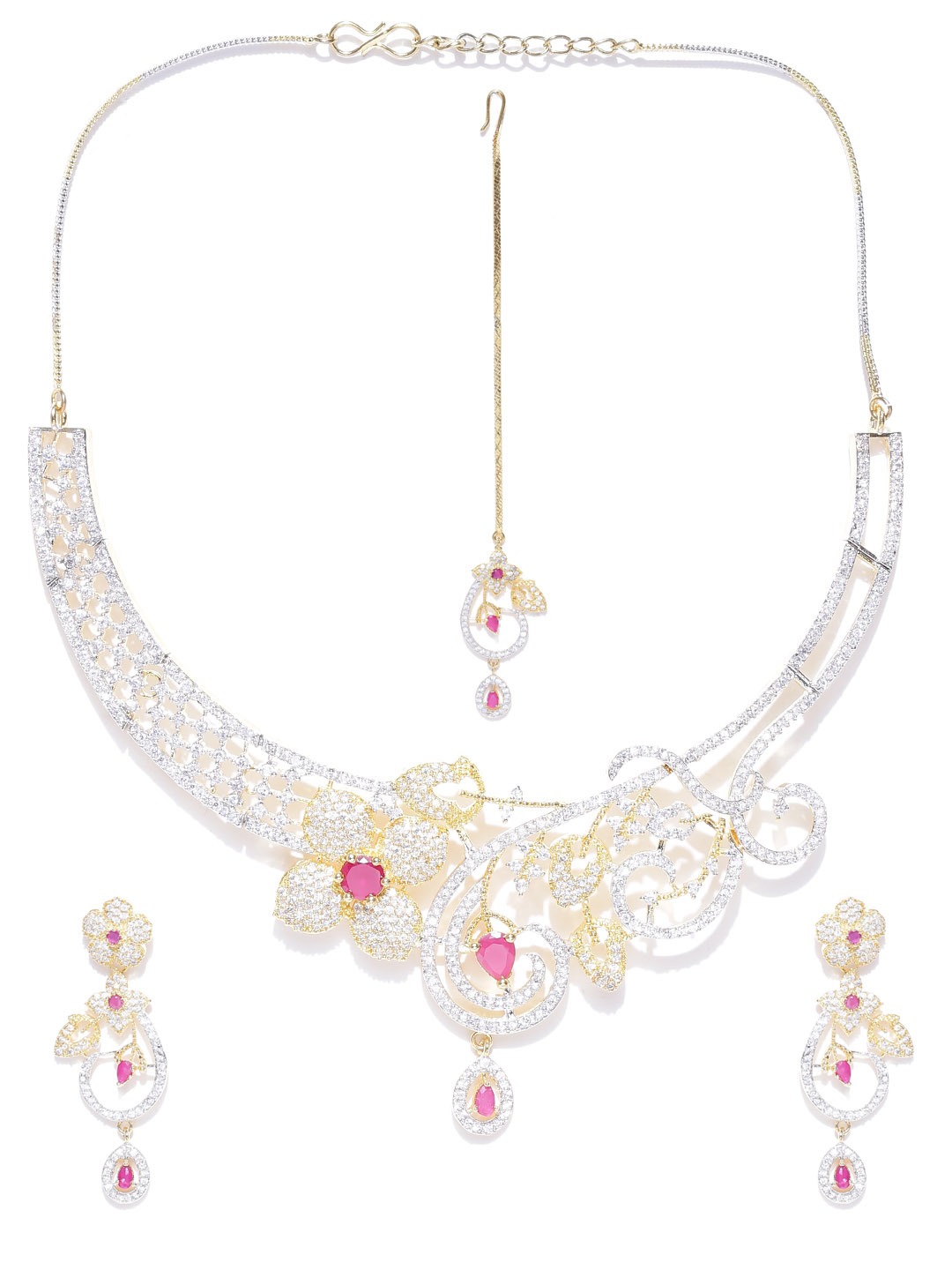 YouBella Gold-Toned  Pink Stone-Studded Jewellery Set